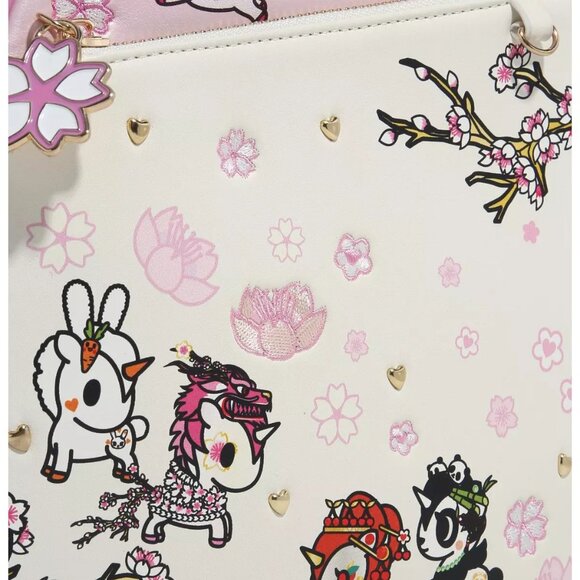 Tokidoki Unicorno Cherry Blossom Mini Backpack w/Clear Pouch Keychain NWT Sealed - Picture 3 of 5